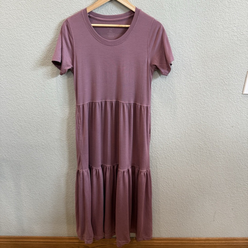 WoolX Lucia Dress Short Sleeve T-Shirt Tiered Women's S Mauve